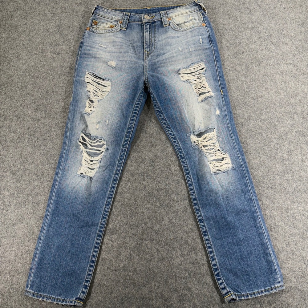 True Religion Boyfriend Distressed Ripped Jeans Light Wash‎ Women 27